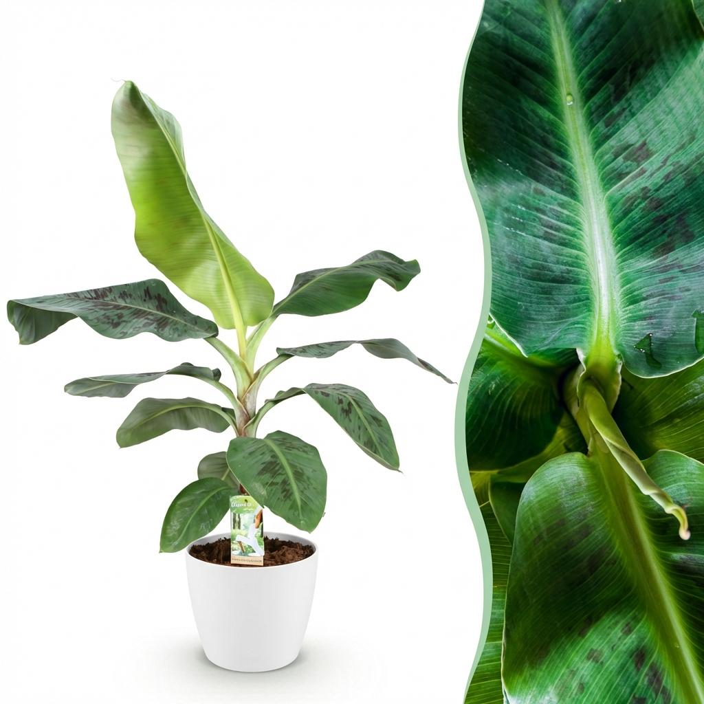 Musa Acuminata Dwarf Cavendisch - Bananenplant met pot Wit - 21Cm - 70-75Cm